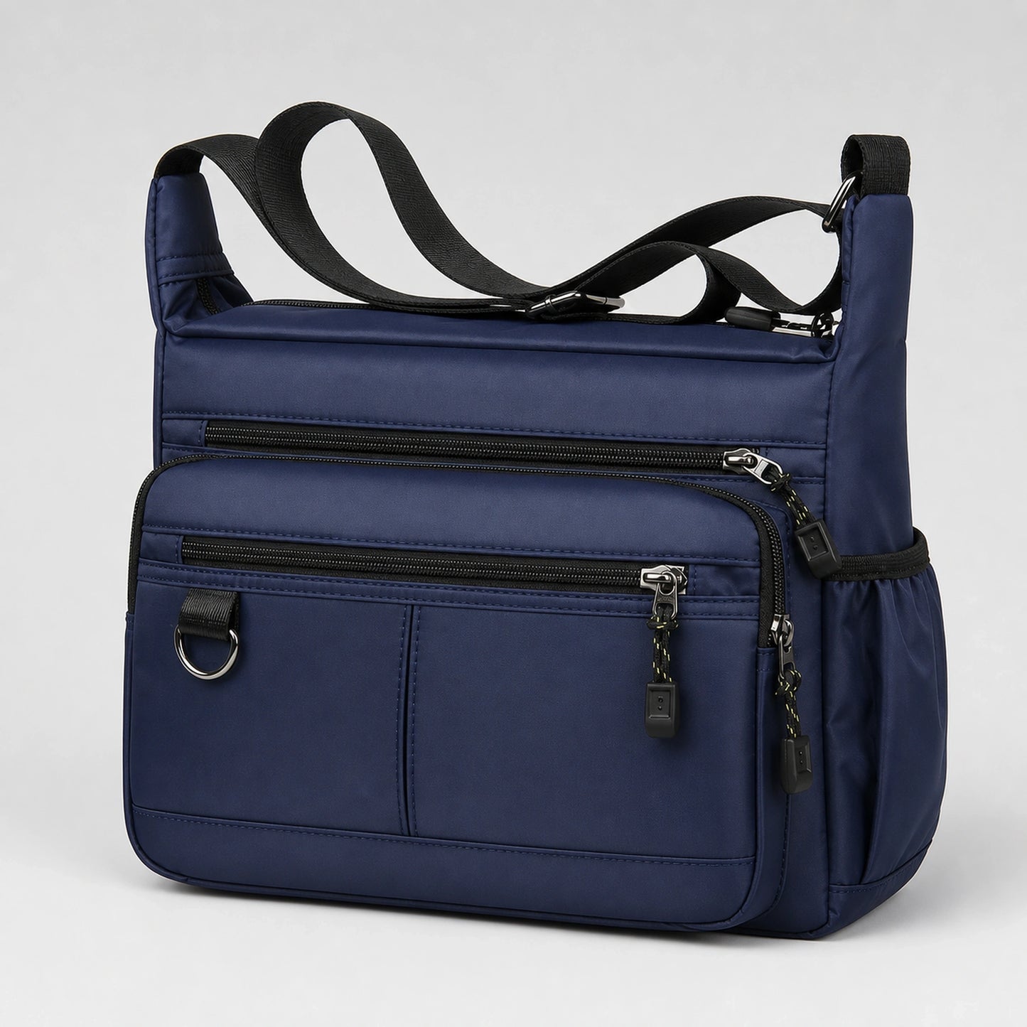 Navy Blue multipocket crossbody sling bag complete front view — view 2