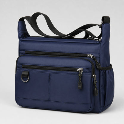 Navy Blue multipocket crossbody sling bag complete front view — view 2