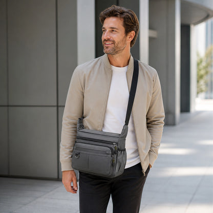Gray multipocket crossbody sling bag adult view — view 8