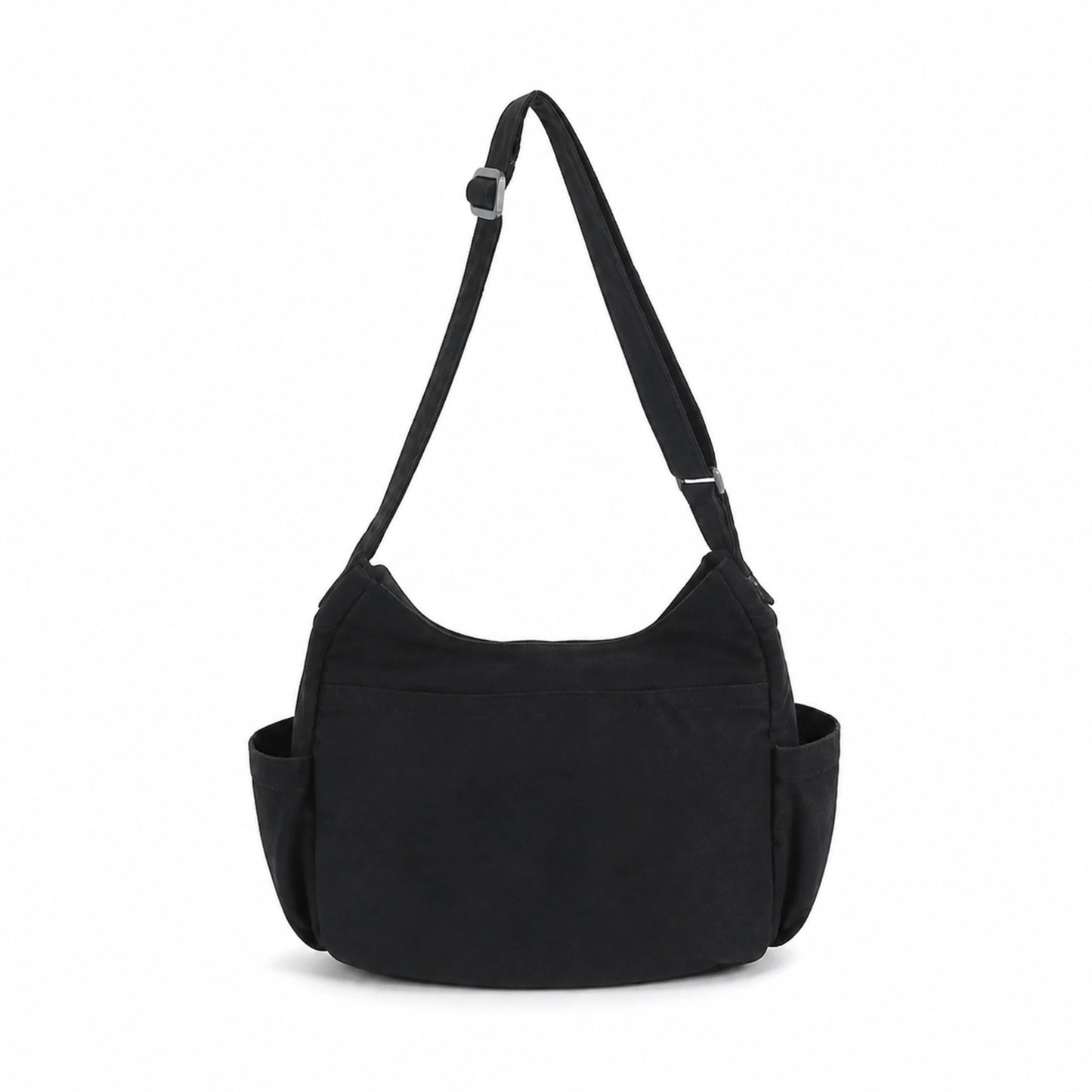 Black vintage multi pocket canvas sling bag true rear view — view 4