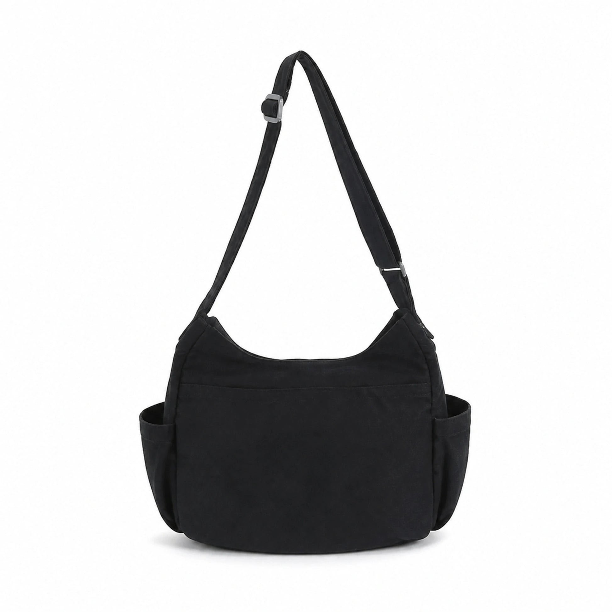 Black vintage multi pocket canvas sling bag true rear view — view 4