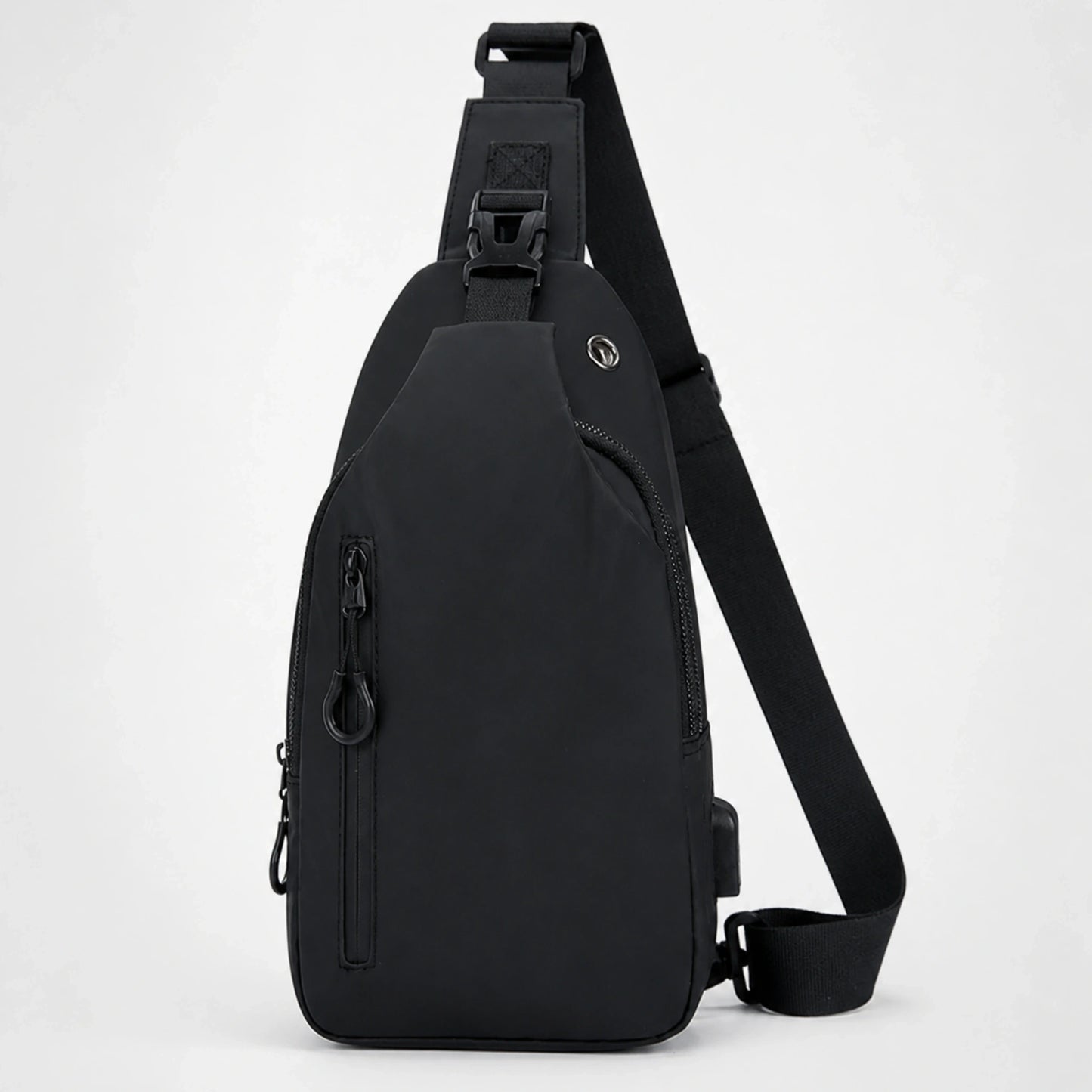Black Three Zipper sling bag complete front view