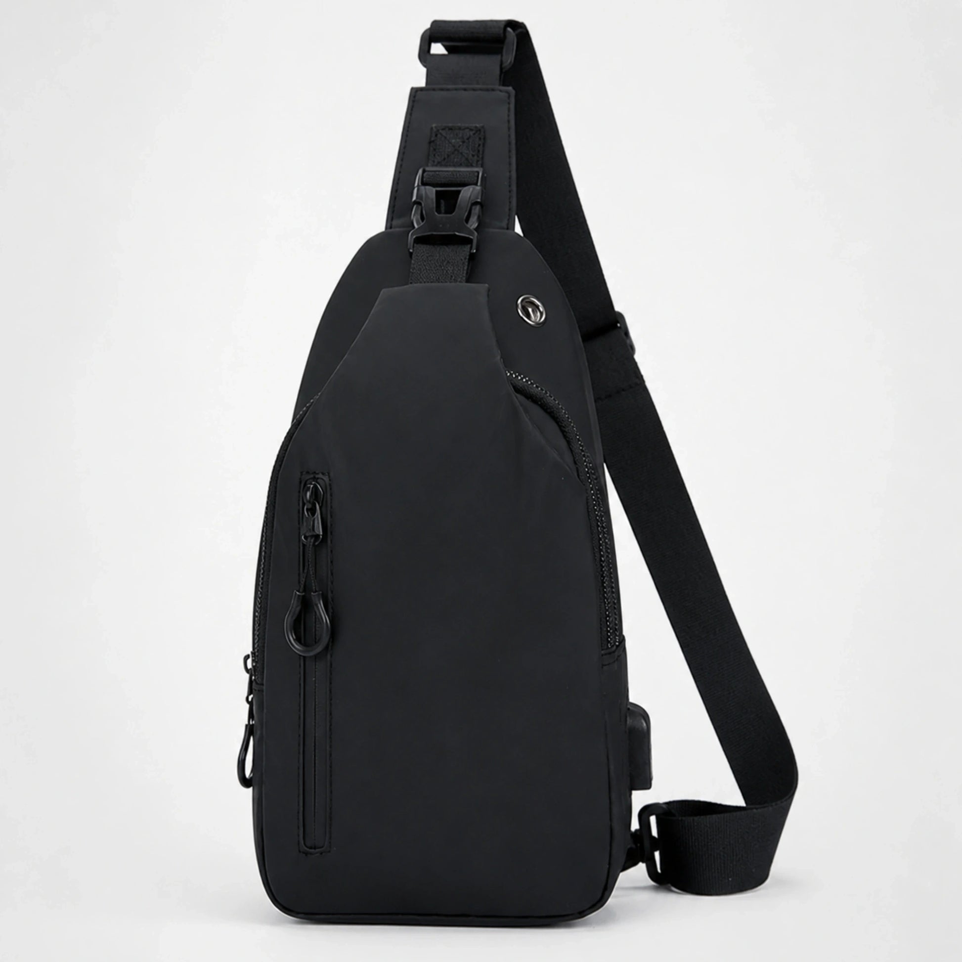 Black Three Zipper sling bag complete front view