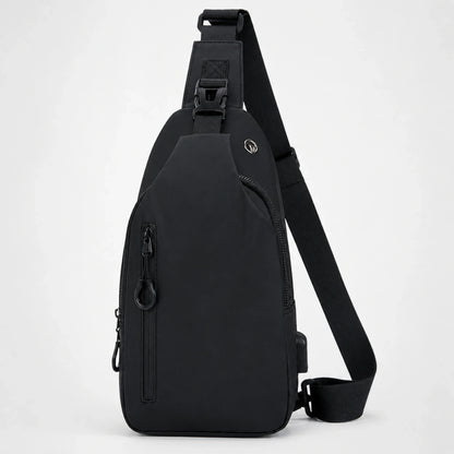 Black Three Zipper sling bag complete front view