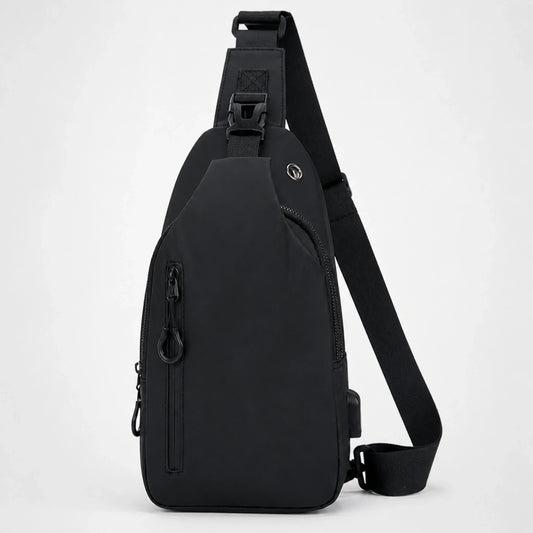 Black Three Zipper sling bag complete front view
