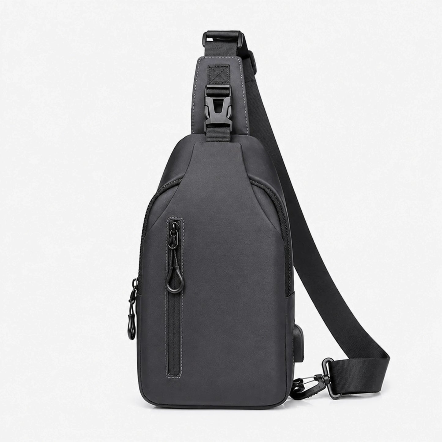 Gray Two Zipper sling bag complete front view — view 4