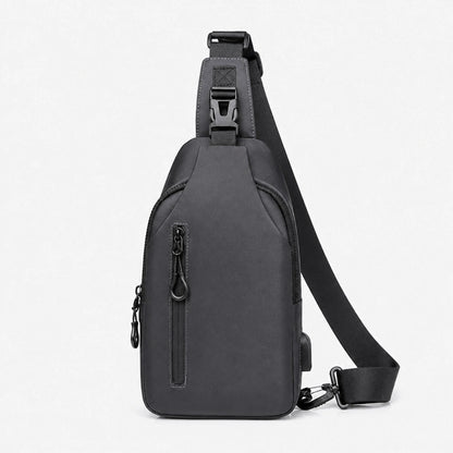 Gray Two Zipper sling bag complete front view — view 4