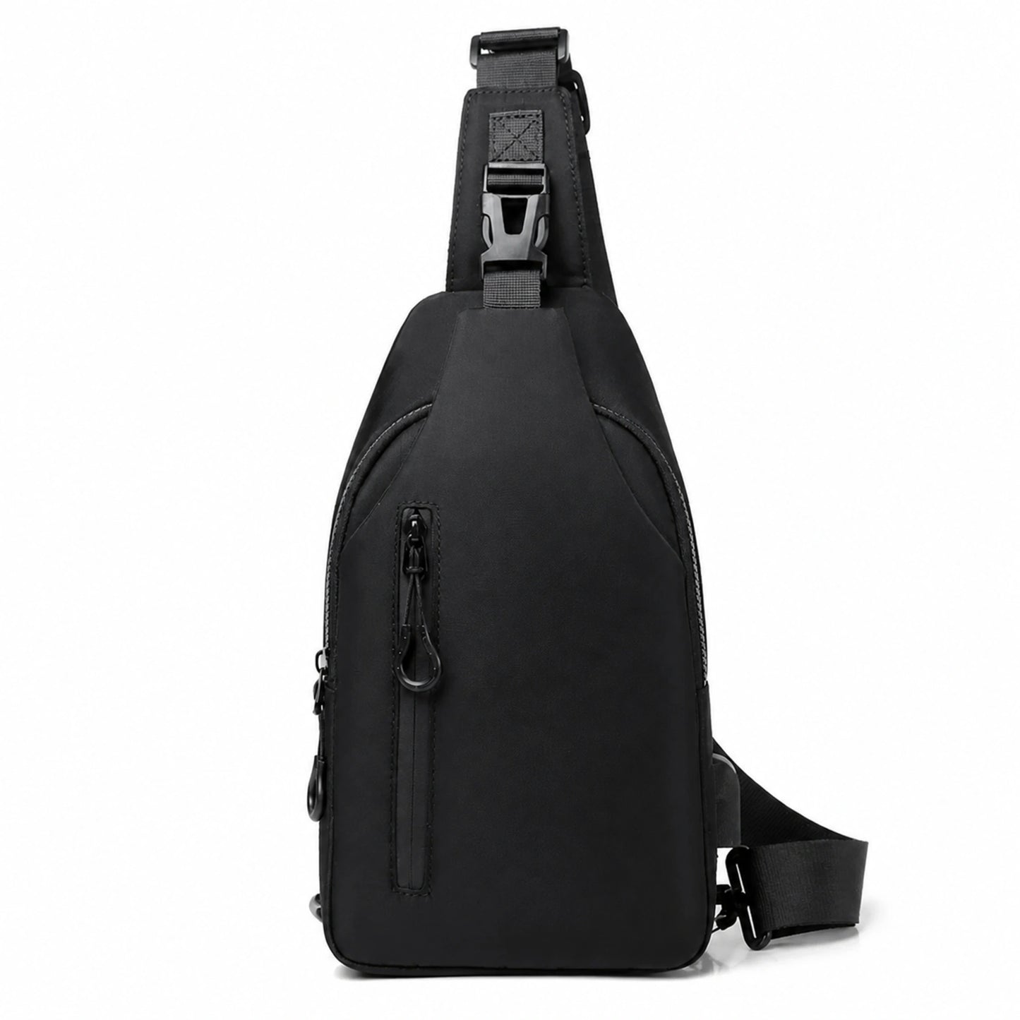 Black Two Zipper sling bag complete front view — view 5