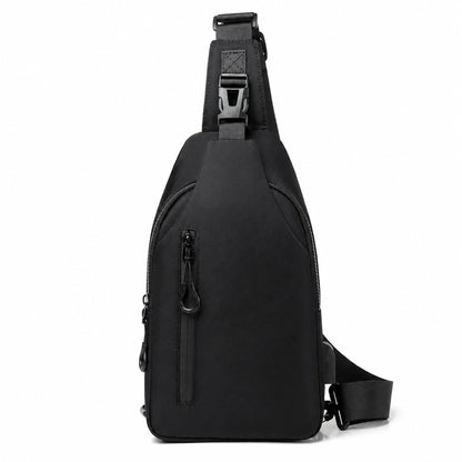 Black Two Zipper sling bag complete front view — view 5