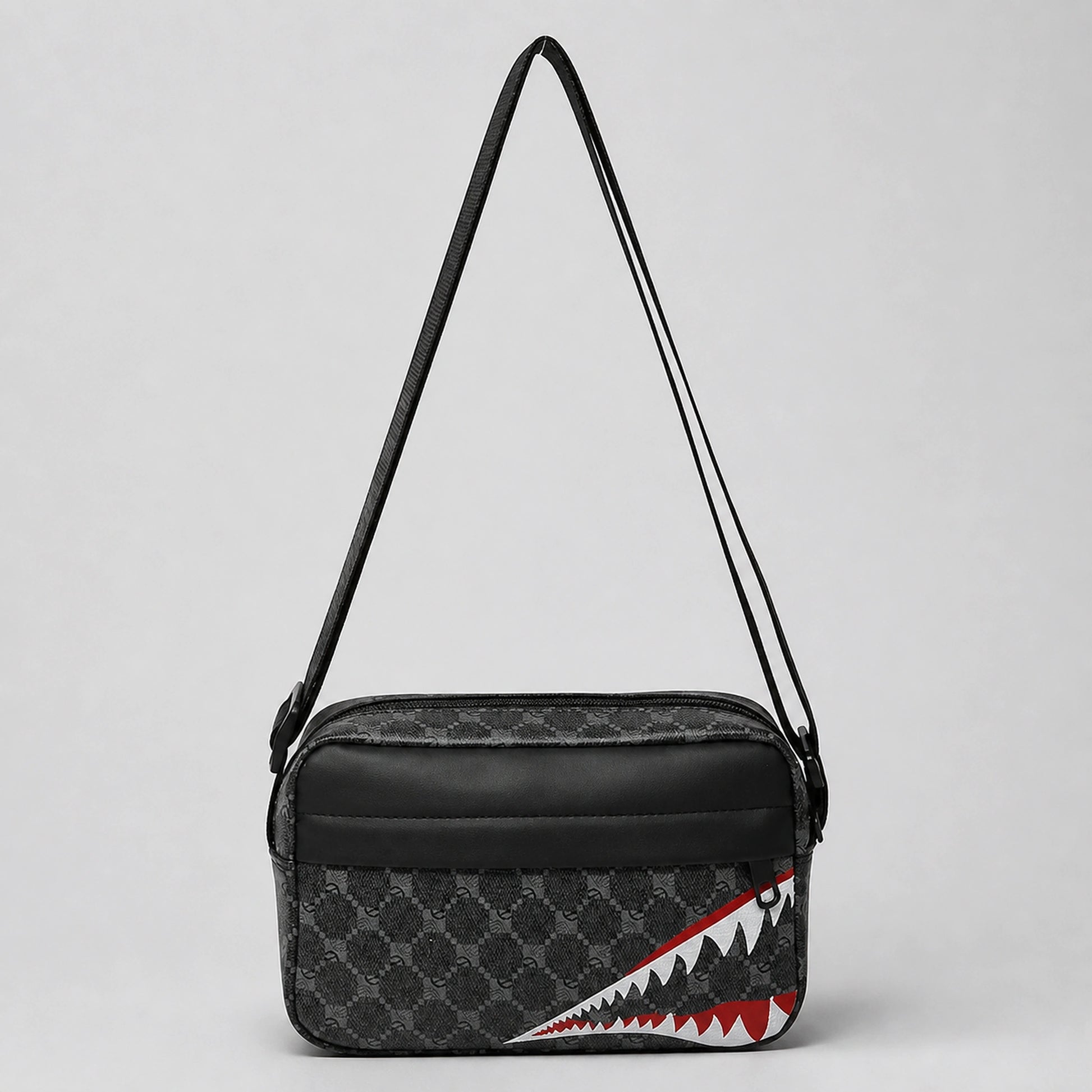 sling bag — Charcoal check shark front