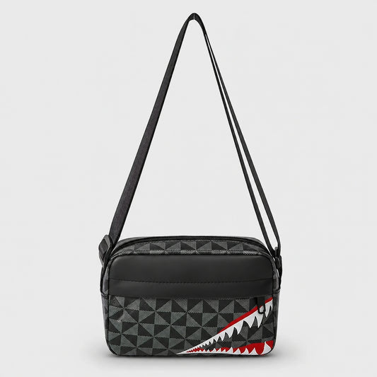 sling bag — Black geometric shark front — view 2