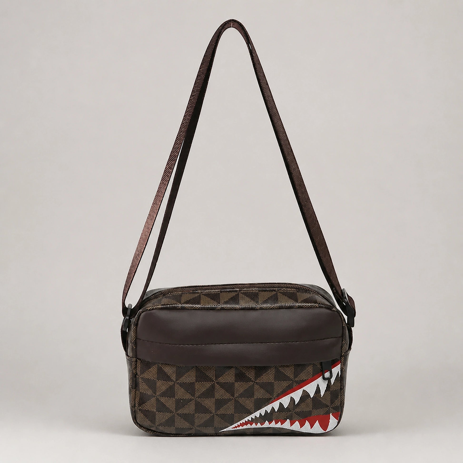 sling bag — Brown geometric shark front — view 3