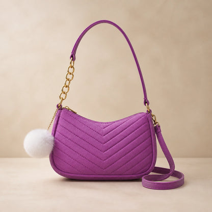 Purple sling bag complete front view — view 4