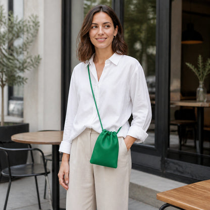 sling bag — Dark Green drawstring sling phone pouch adult view — view 11