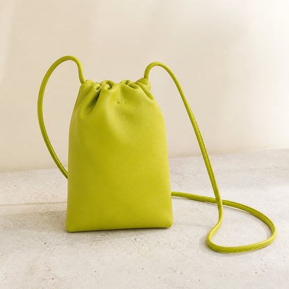 sling bag — Light Green drawstring sling phone pouch complete front view — view 2