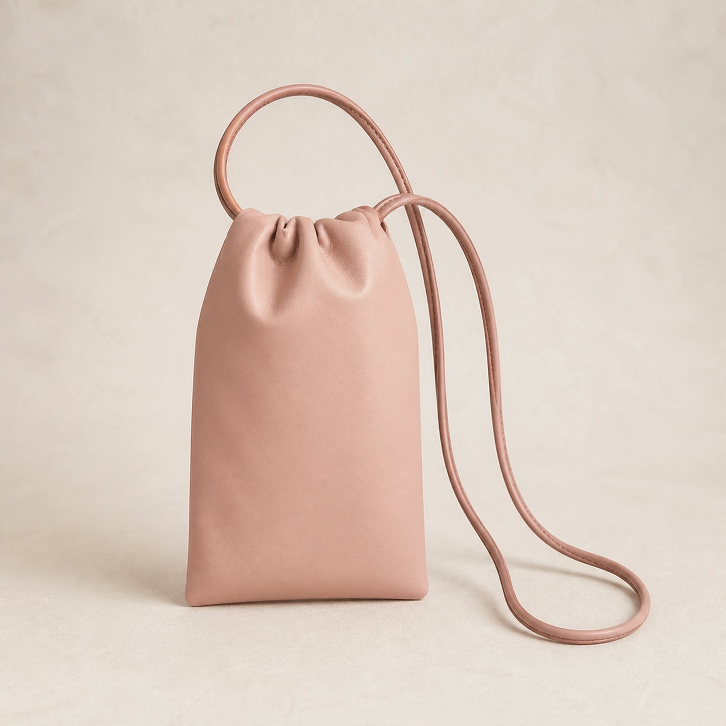 sling bag — Pink drawstring sling phone pouch complete front view — view 3