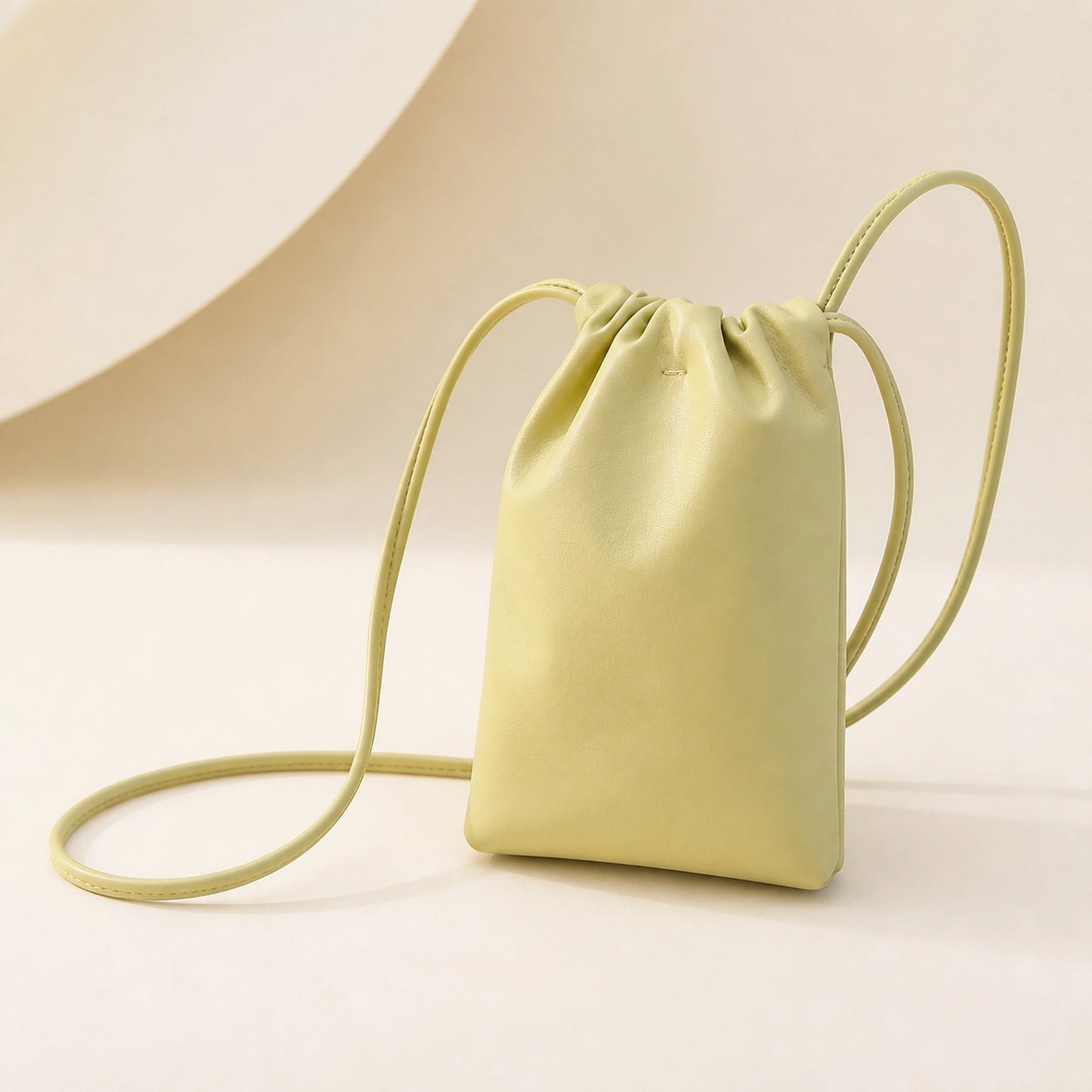sling bag — Light Yellow drawstring sling phone pouch complete front view — view 6