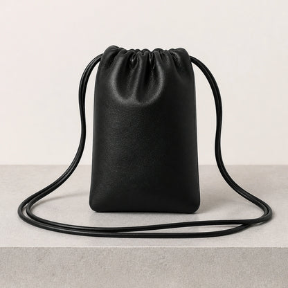 sling bag — Black drawstring sling phone pouch rear view — view 8