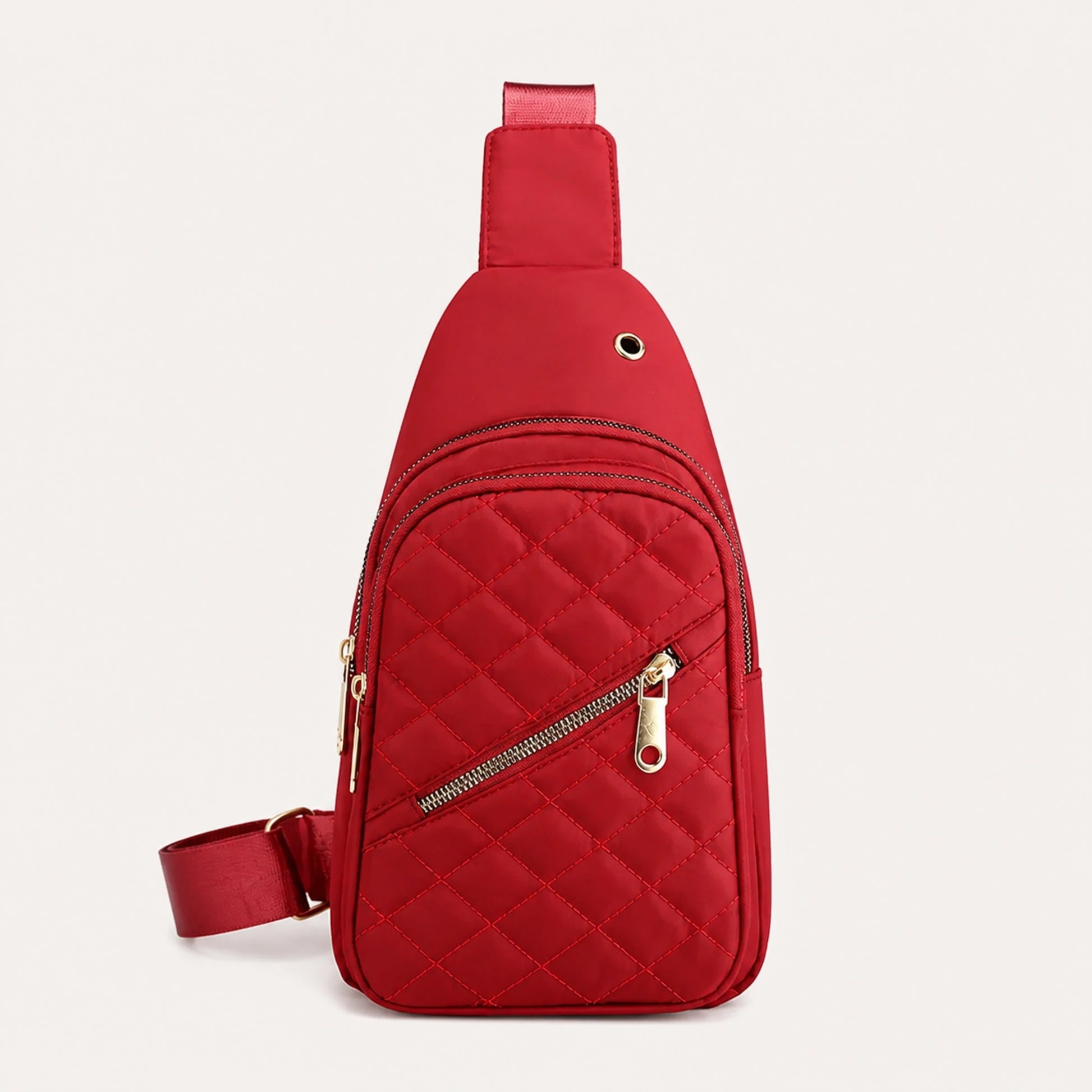 Red sling bag complete front view — view 2