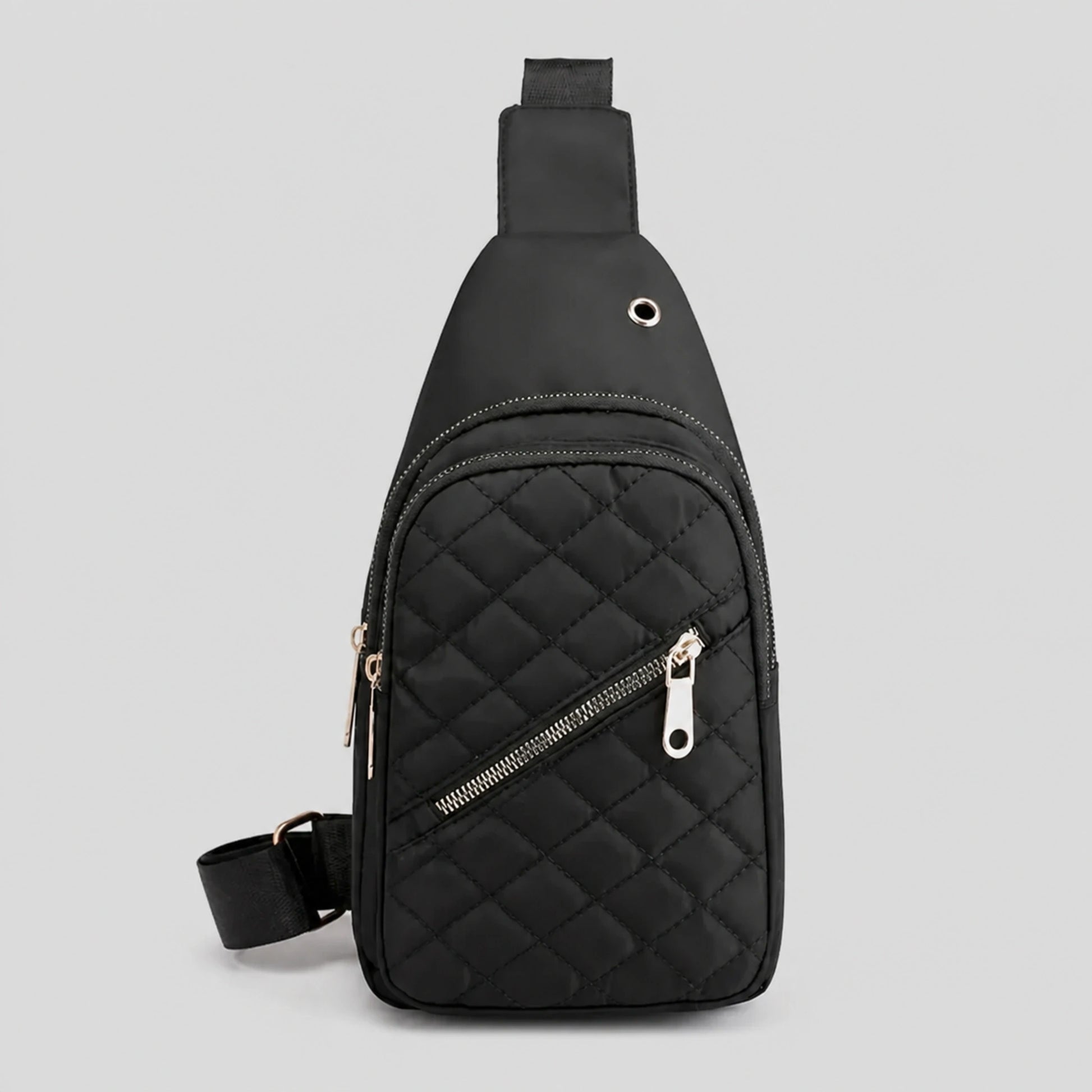 Black sling bag complete front view — view 3