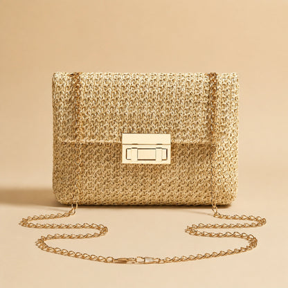 Natural Straw Envelope sling bag complete front view — view 3