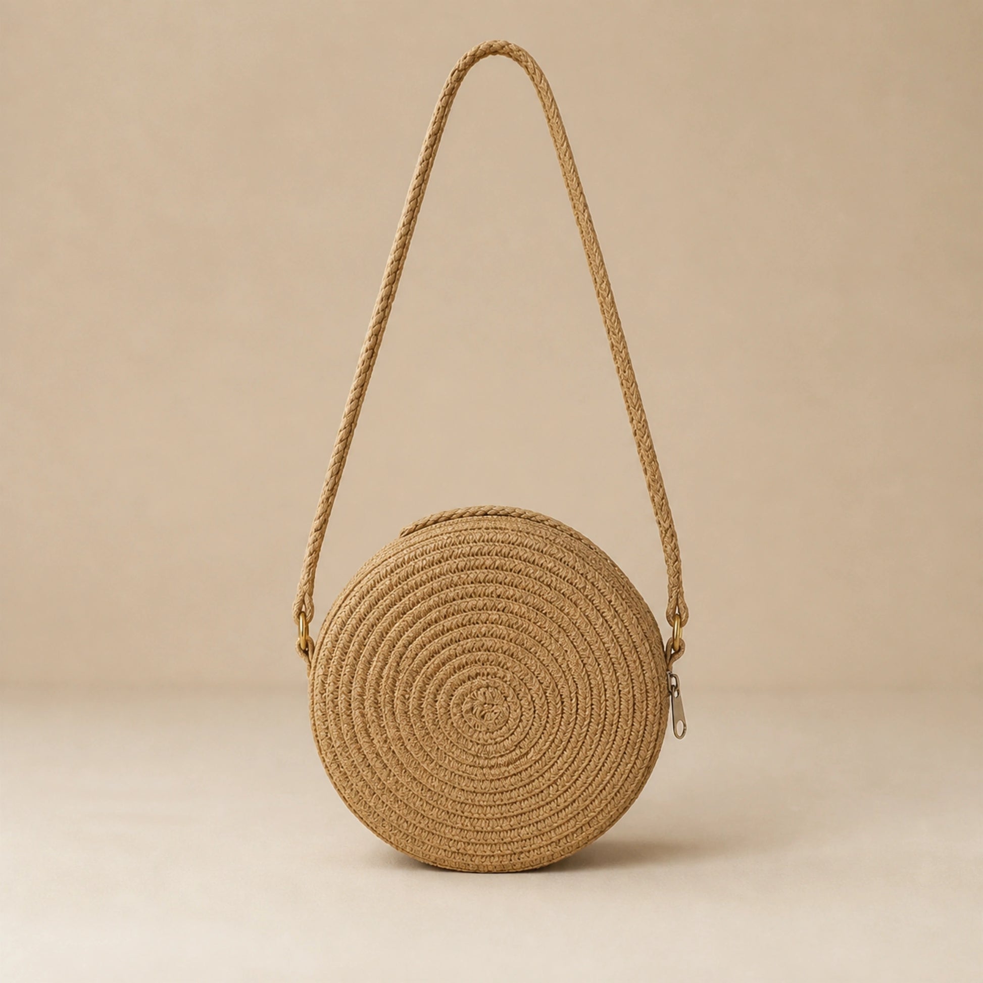 Brown Round sling bag complete front view — view 5