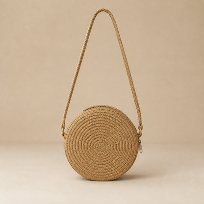 Brown Round sling bag complete front view — view 5
