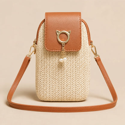 Brown Trim Phone Pouch sling bag complete front view — view 6