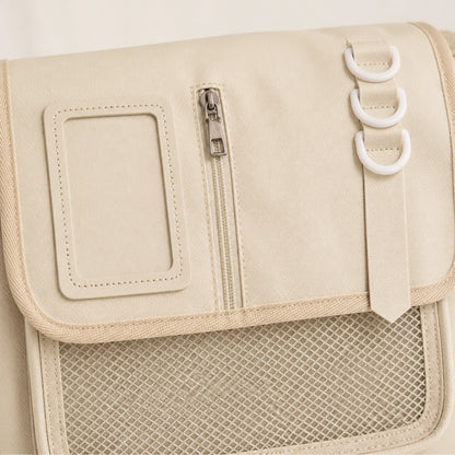 sling bag — Beige large nylon messenger display bag zipper mesh and stitching detail — view 11