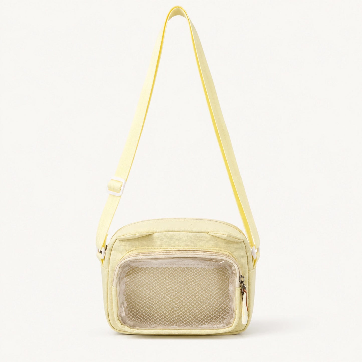 sling bag — Yellow small clear window crossbody pouch complete front view — view 4