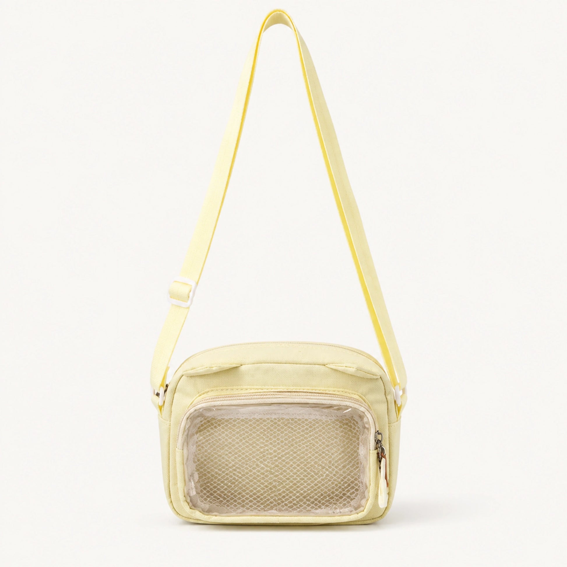 sling bag — Yellow small clear window crossbody pouch complete front view — view 4