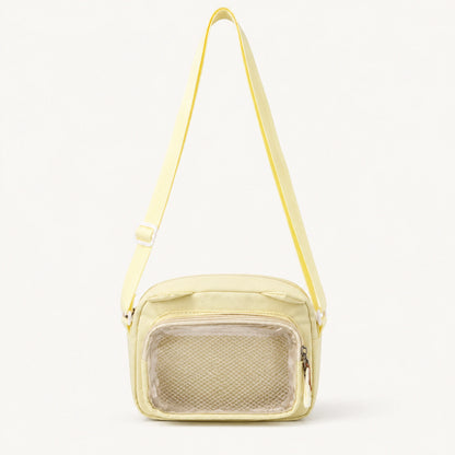 sling bag — Yellow small clear window crossbody pouch complete front view — view 4
