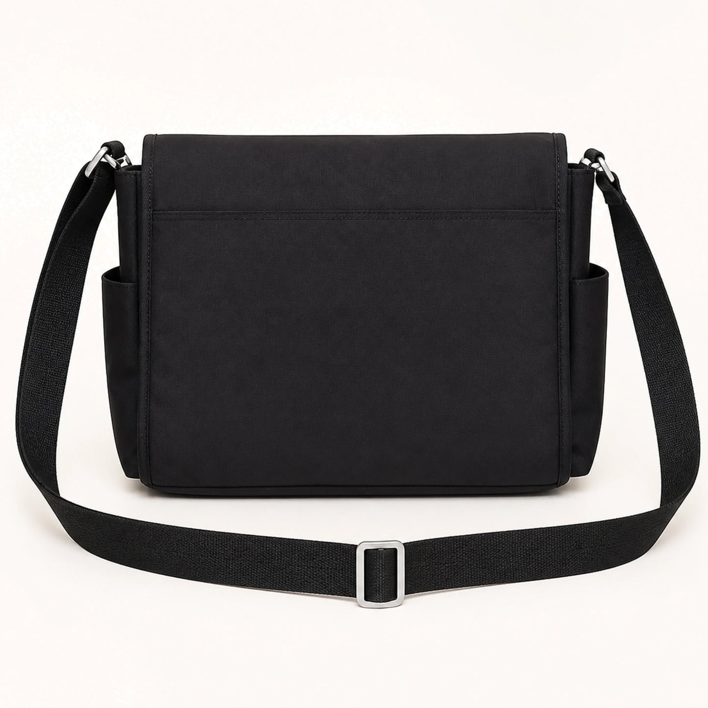 sling bag — Black large nylon messenger display bag true rear view — view 9