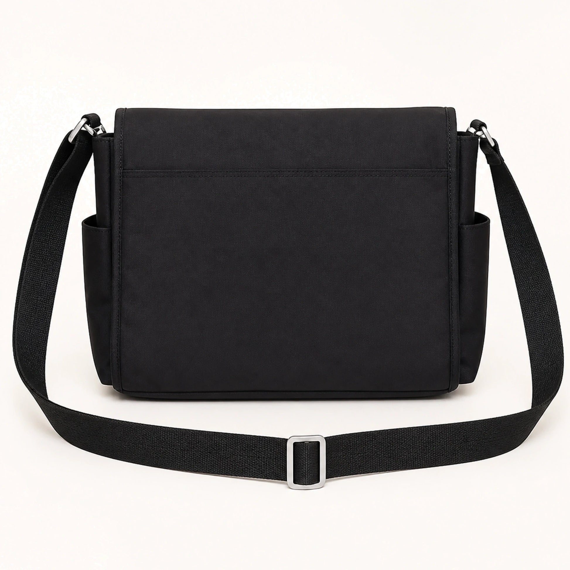 sling bag — Black large nylon messenger display bag true rear view — view 9