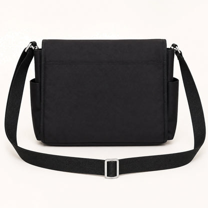 sling bag — Black large nylon messenger display bag true rear view — view 9
