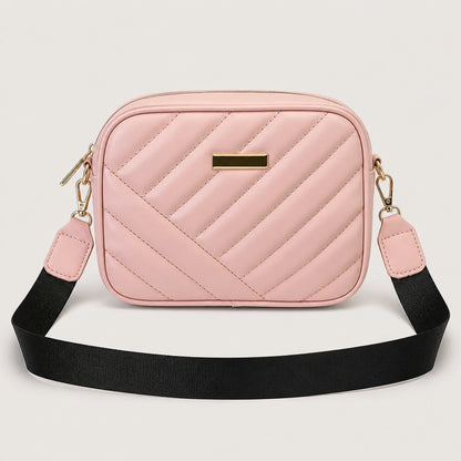 sling bag — Blush pink quilted crossbody bag complete front view