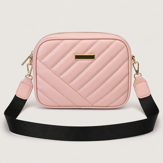sling bag — Blush pink quilted crossbody bag complete front view