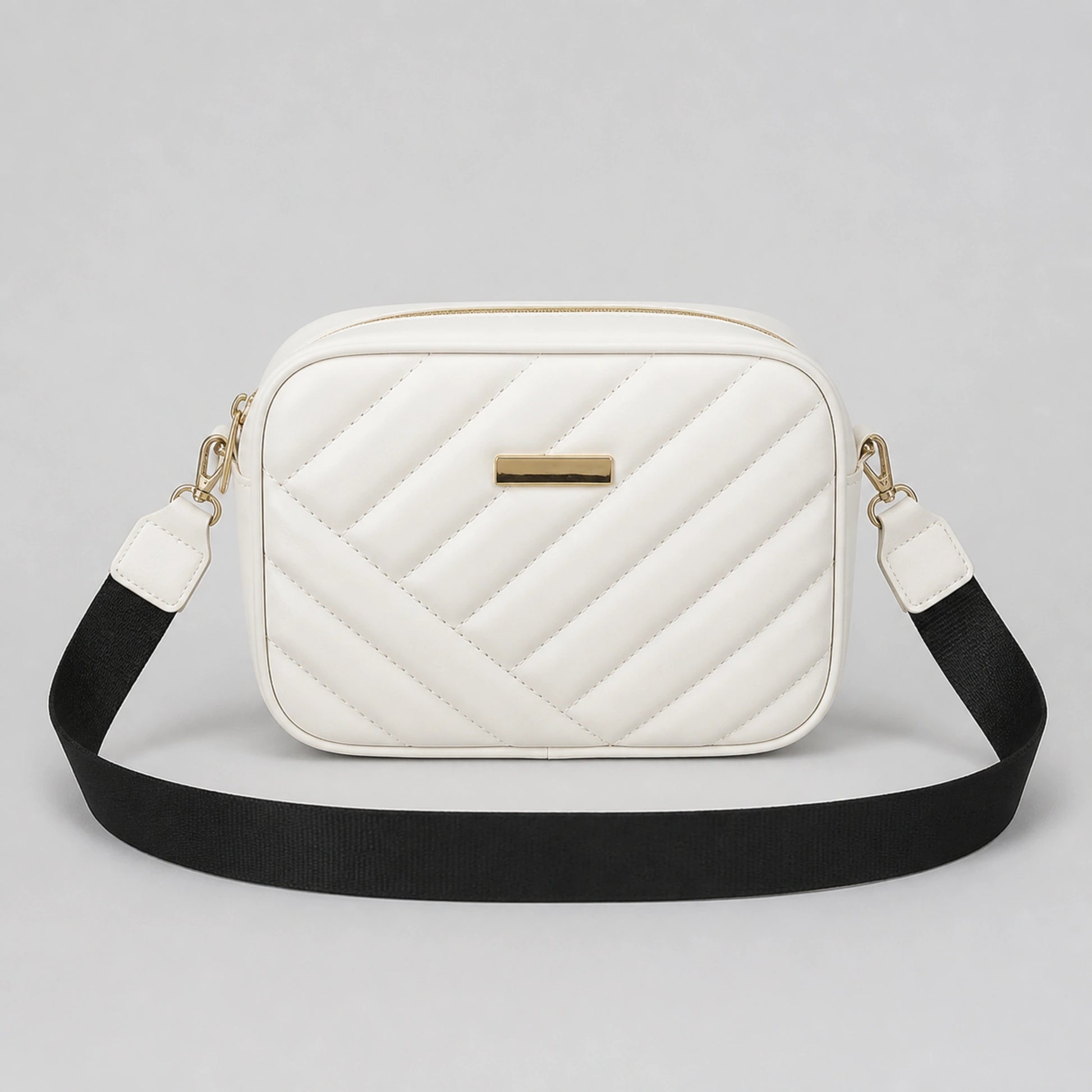 sling bag — White quilted crossbody bag complete front view — view 2