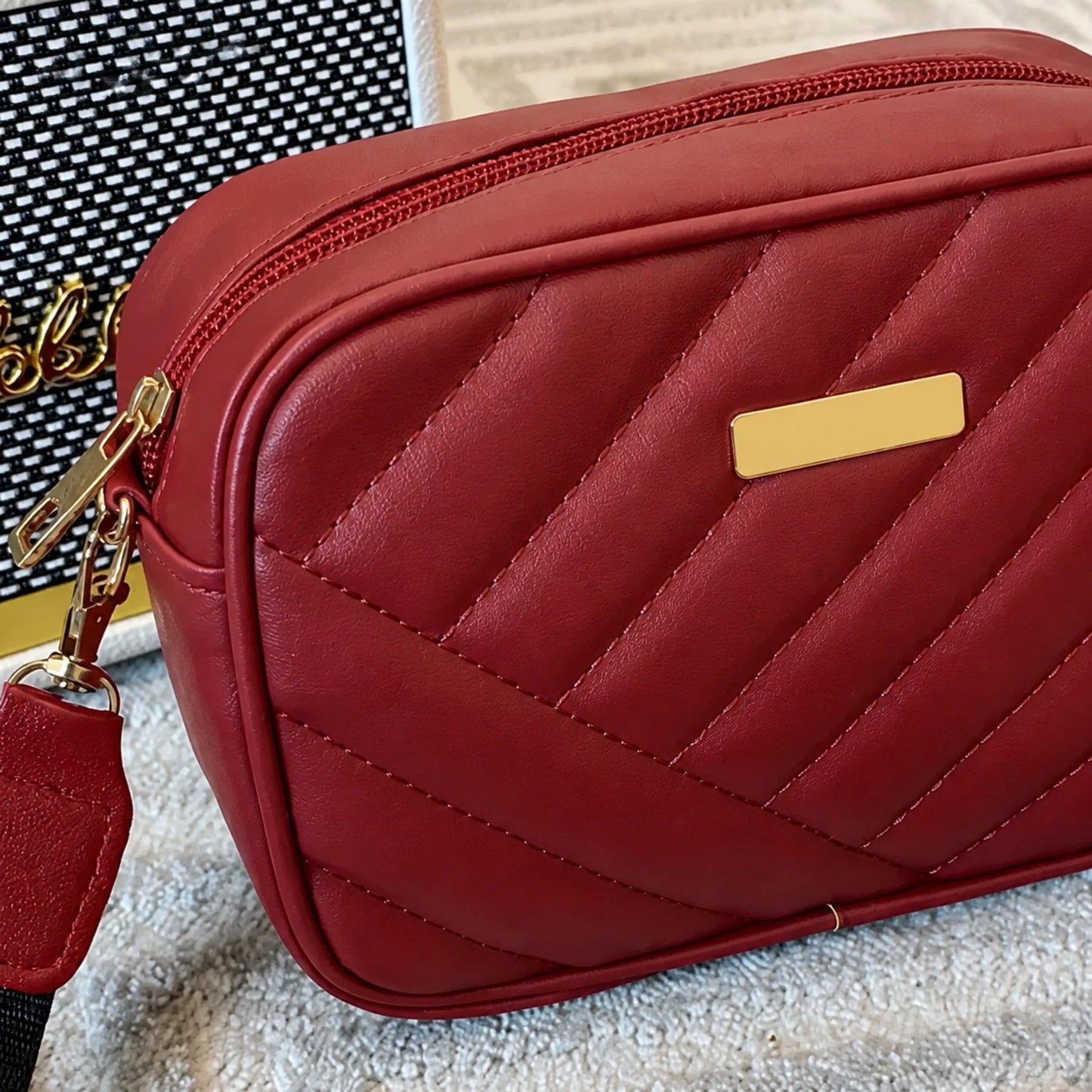 sling bag — Deep red quilting detail — view 7