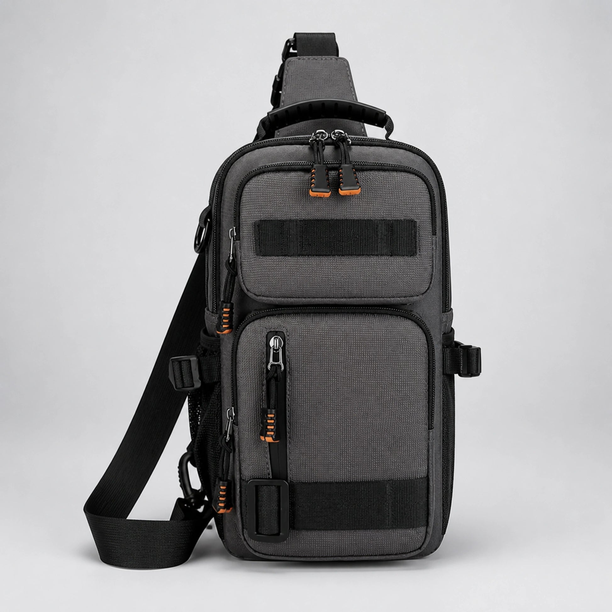 Gray sling bag complete front view — view 2