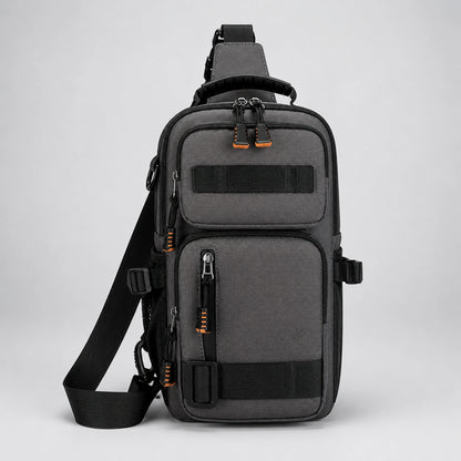 Gray sling bag complete front view — view 2