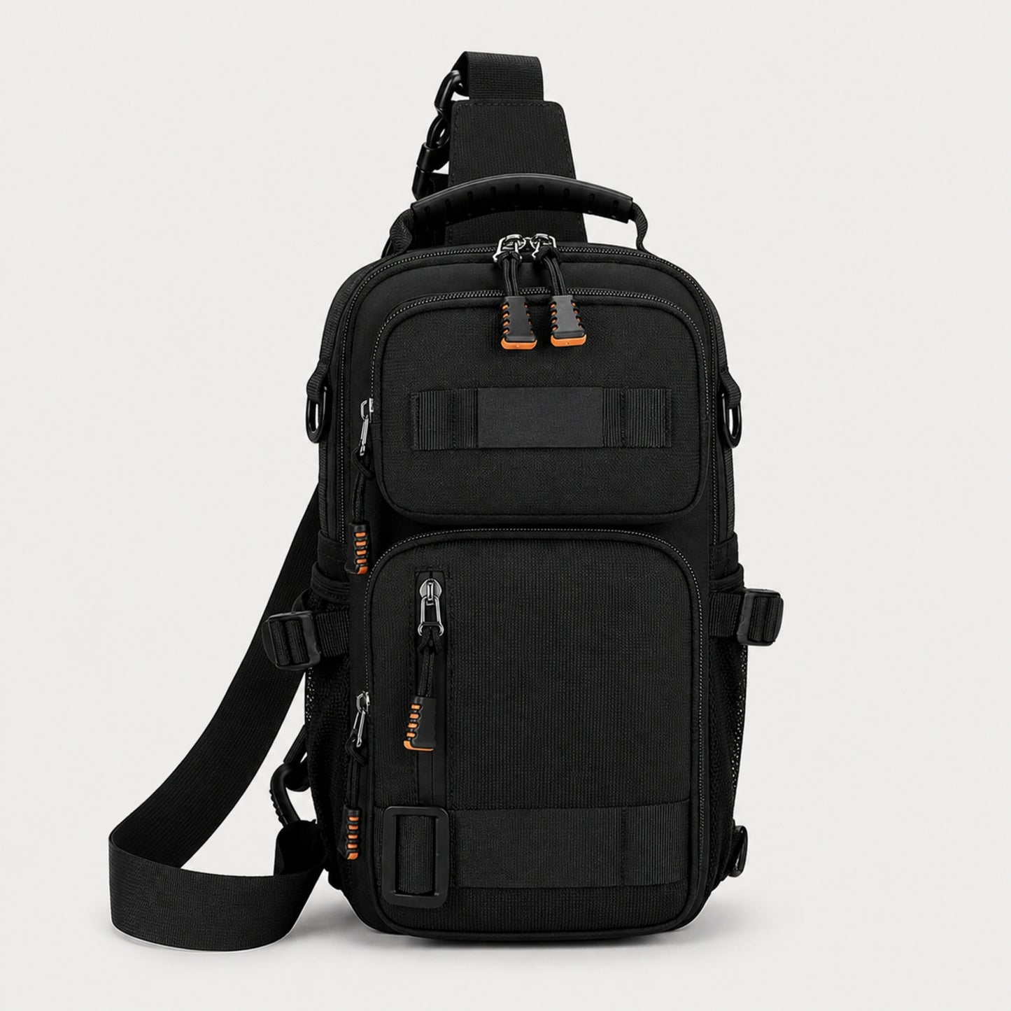 Black sling bag complete front view — view 4