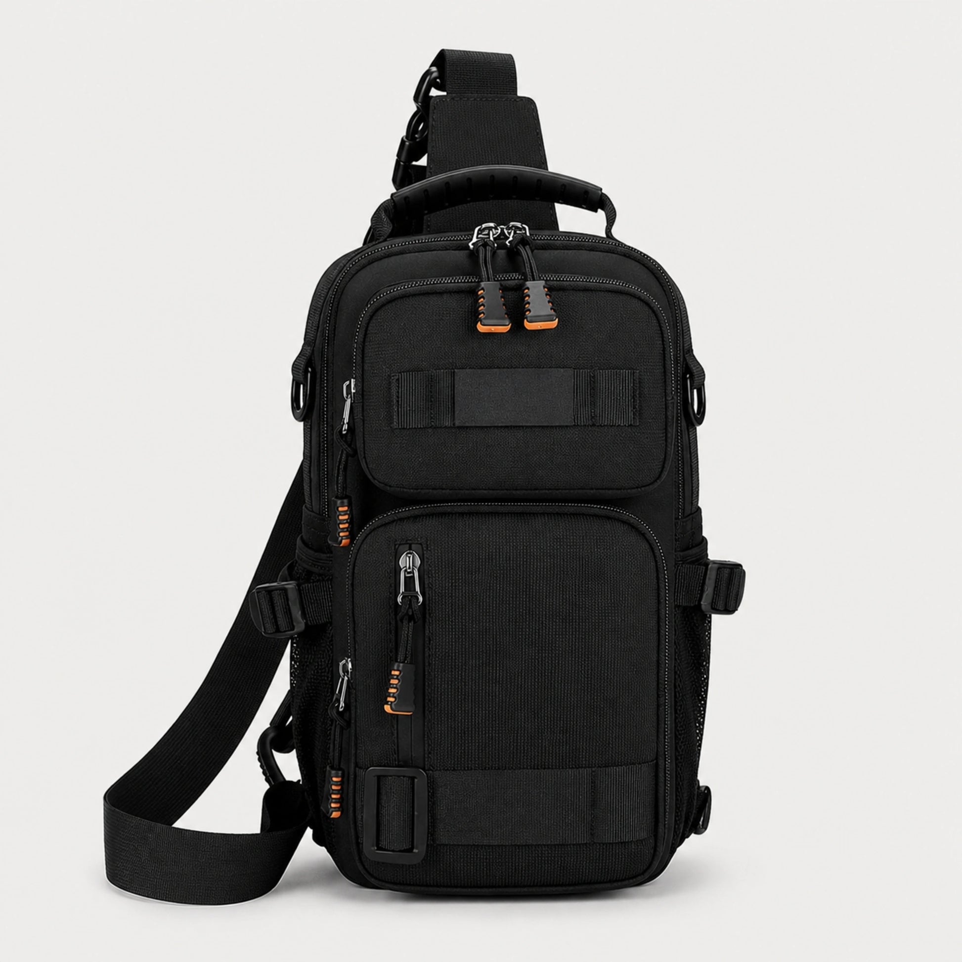 Black sling bag complete front view — view 4