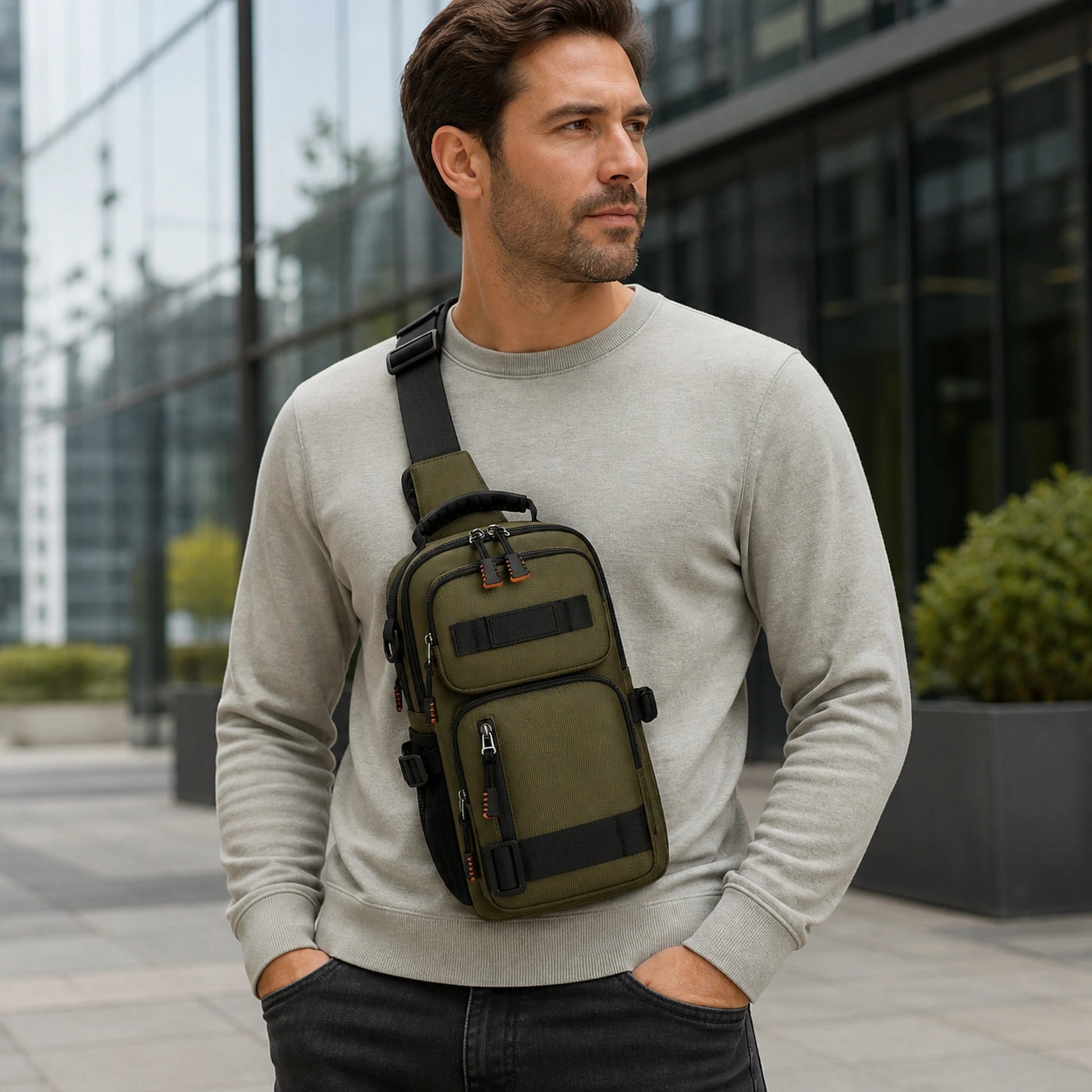 Ethan Lightweight Multi Pocket Chest Sling Bag adult view — view 8