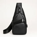 Black Pu leather chest sling bag complete front view