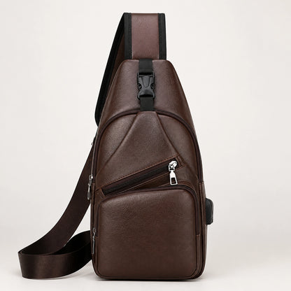 Deep Brown Pu leather chest sling bag complete front view — view 2