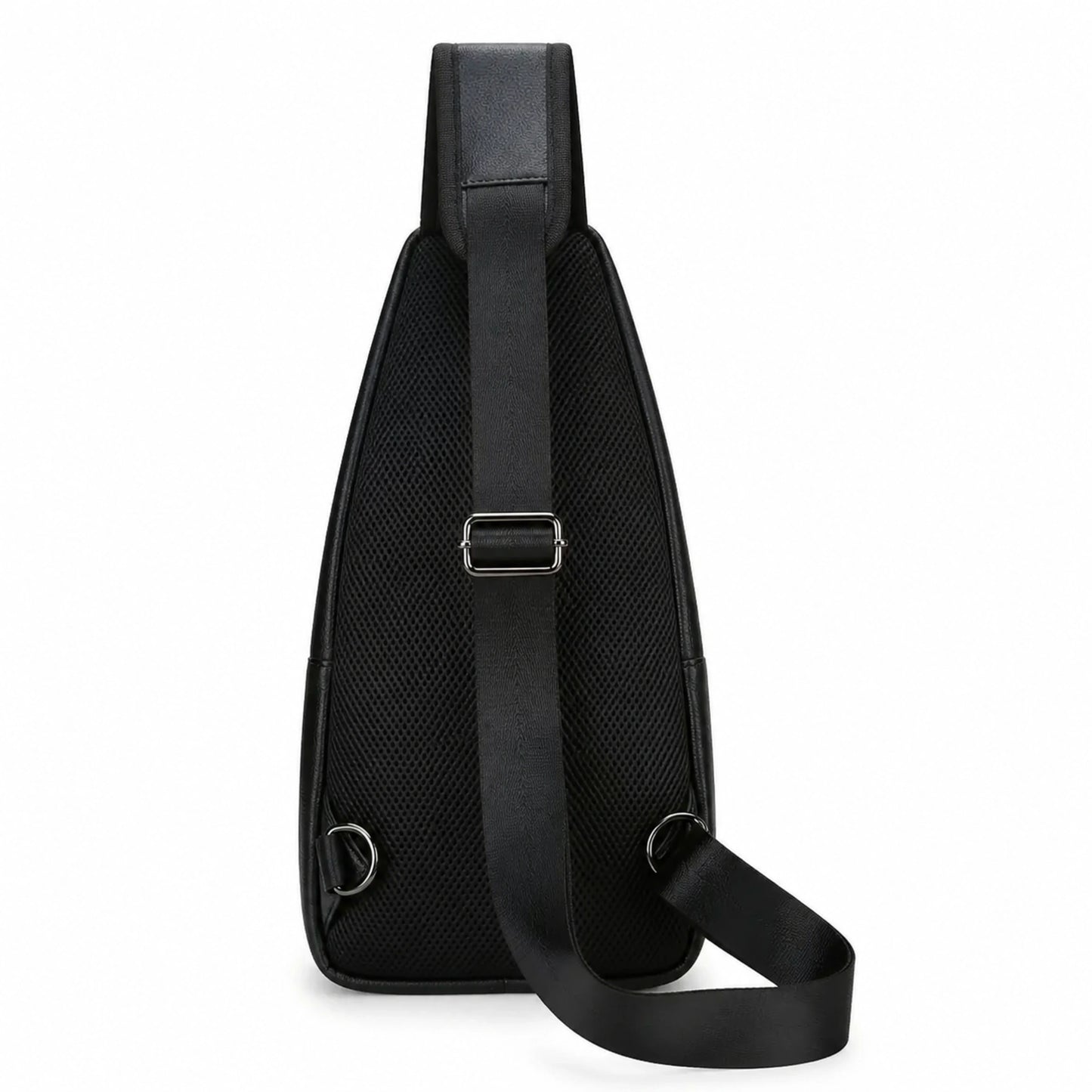 Black Pu leather chest sling bag true rear view — view 4