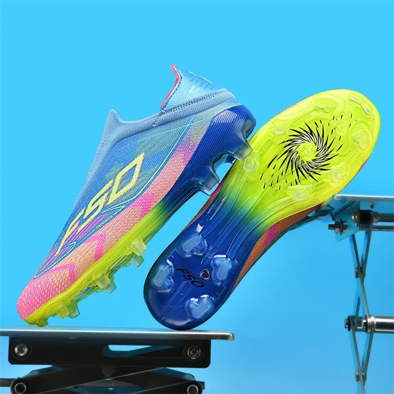 Colorful high top soccer cleats with vibrant sole and dynamic design, displayed against a bright background — view 9 — view 4