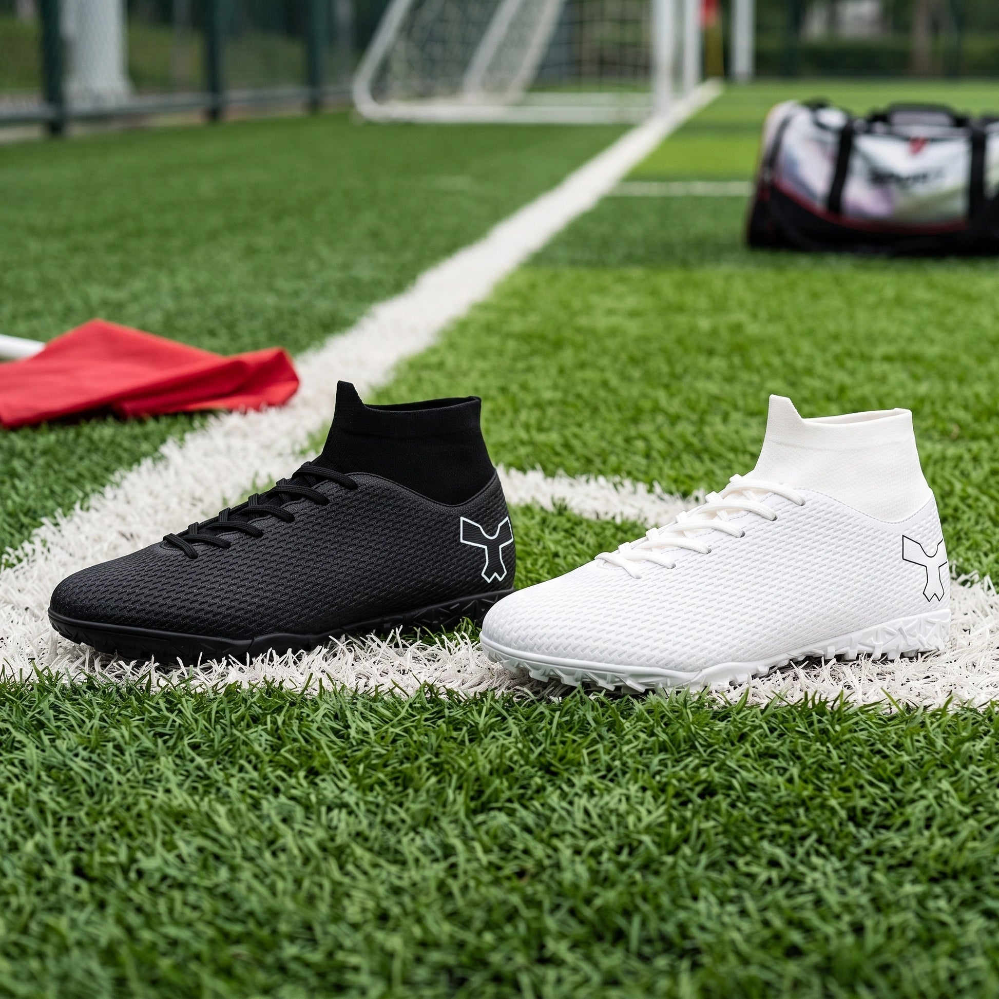 Close up view of the high performance soccer cleats showing durable Pu upper, detailed stitching, and breathable — view 12