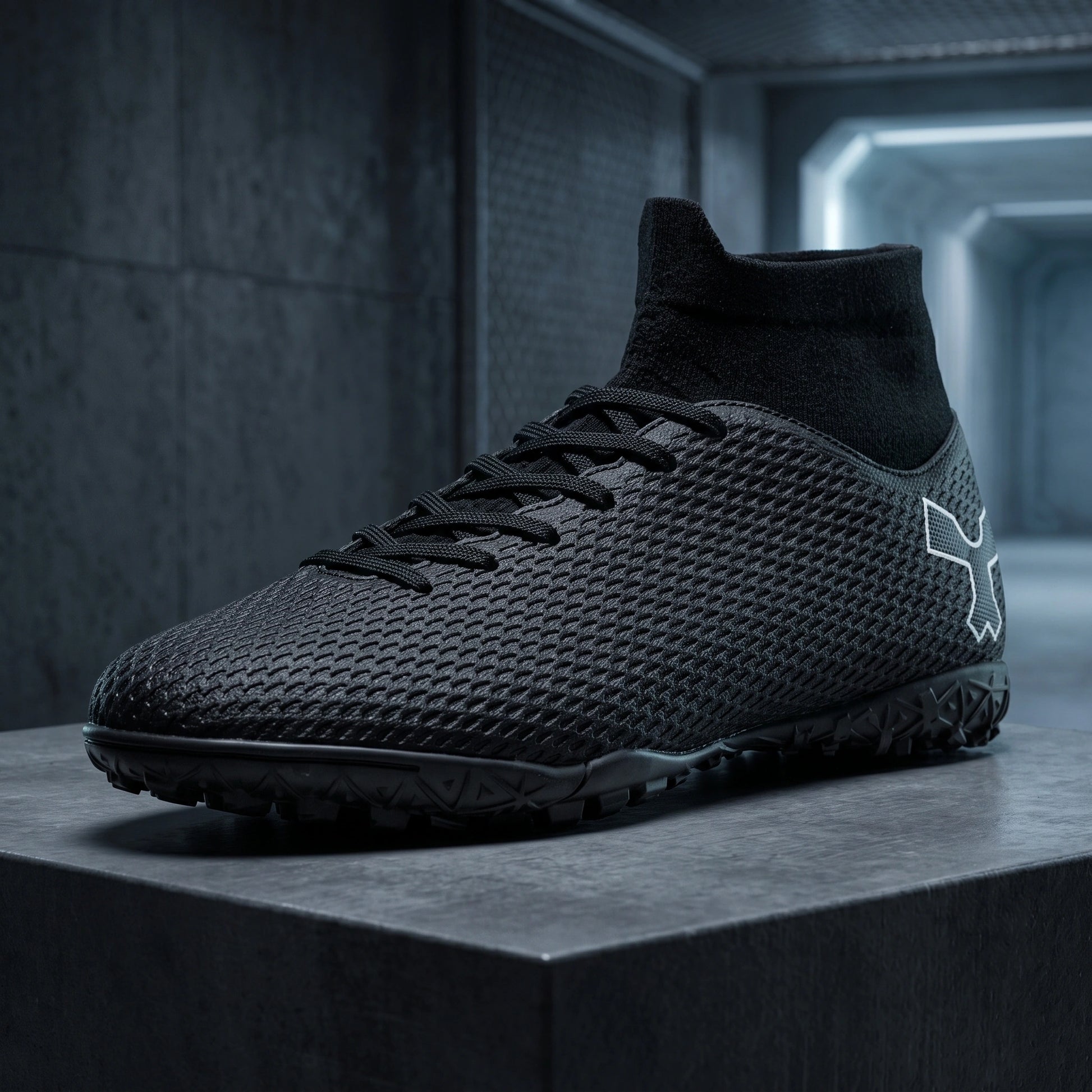 Close up of the high performance soccer cleats showing durable Pu upper, intricate stitching, and breathable Lycra — view 13